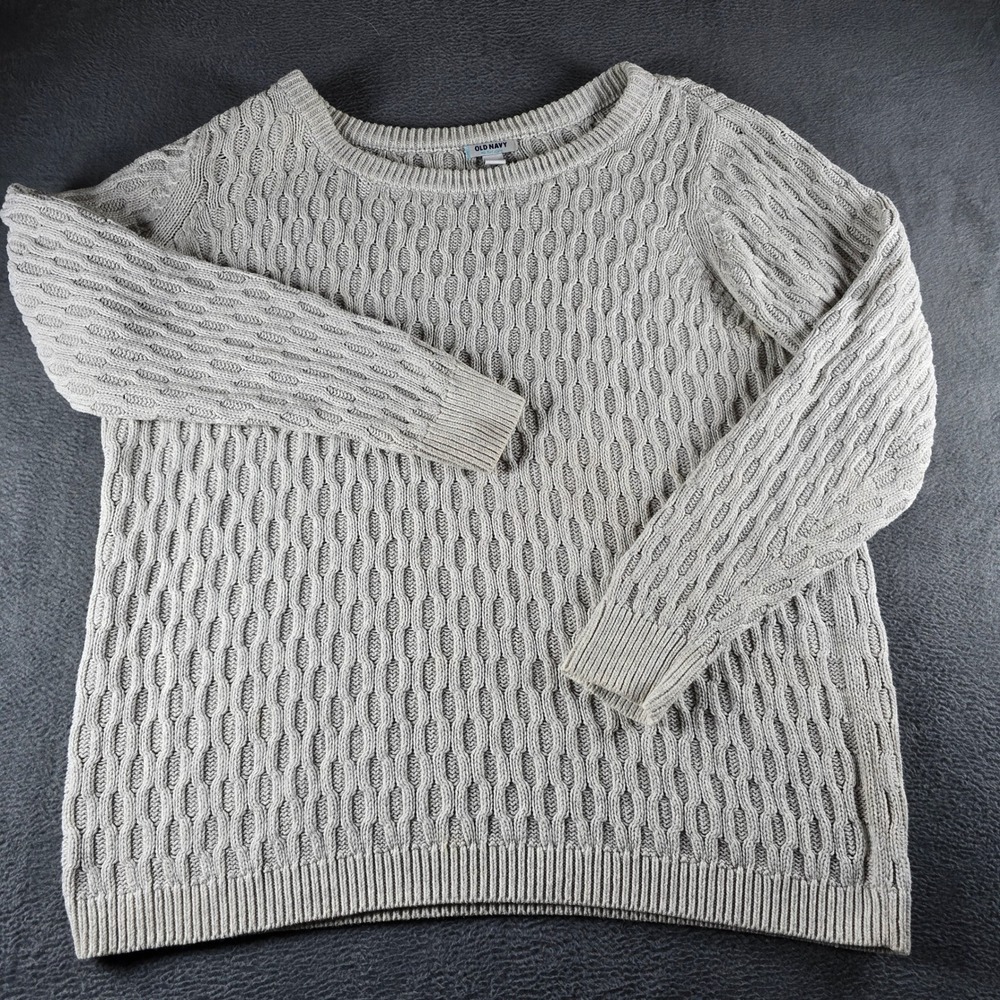 Old Navy Womens XL Gray Honeycomb Knit Long Sleeve Cable Sweater